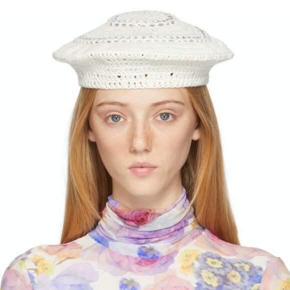 Ganni Women\'s Cotton Knitted Beret in Egret